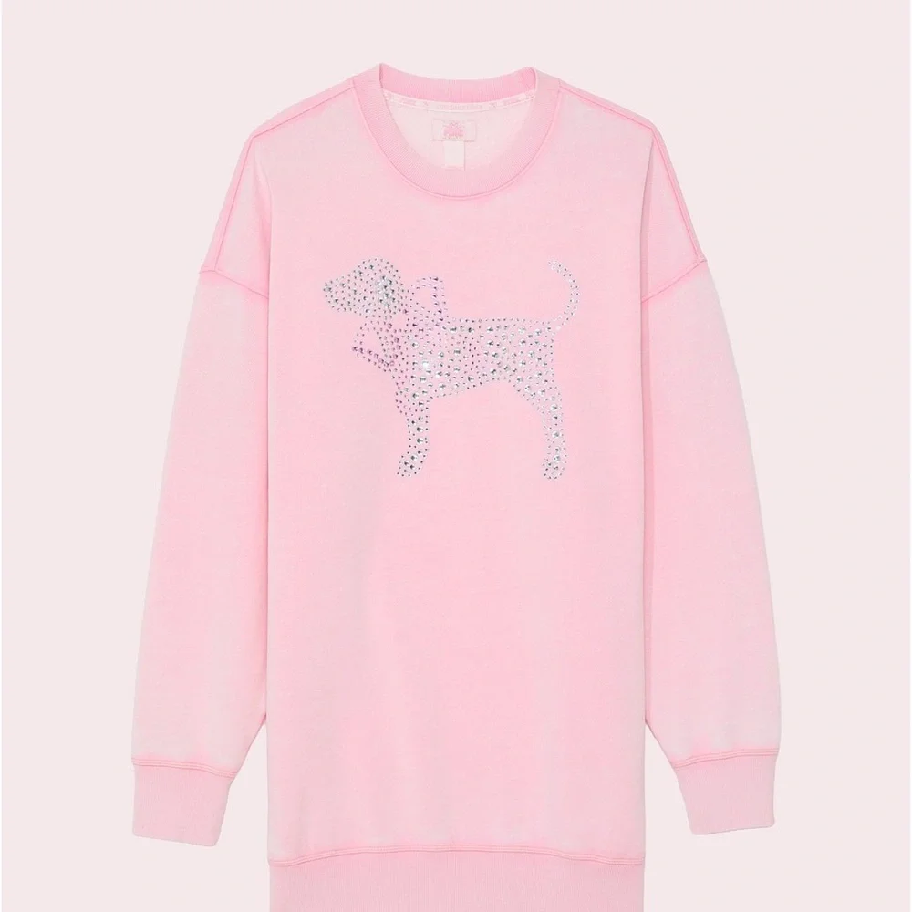 PINK Victoria's Secret Light Pink Sweatshirt with Rhinestone Dog - Picture 2 of 2